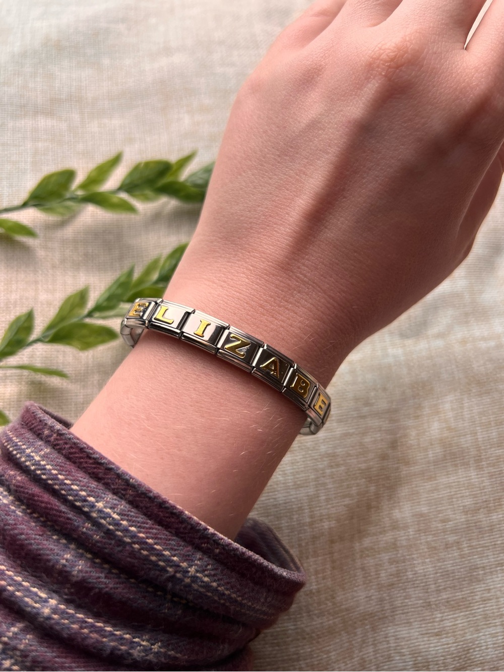 'Elizabeth' Silver Stainless Steel Nomination Charm Link Bracelet
